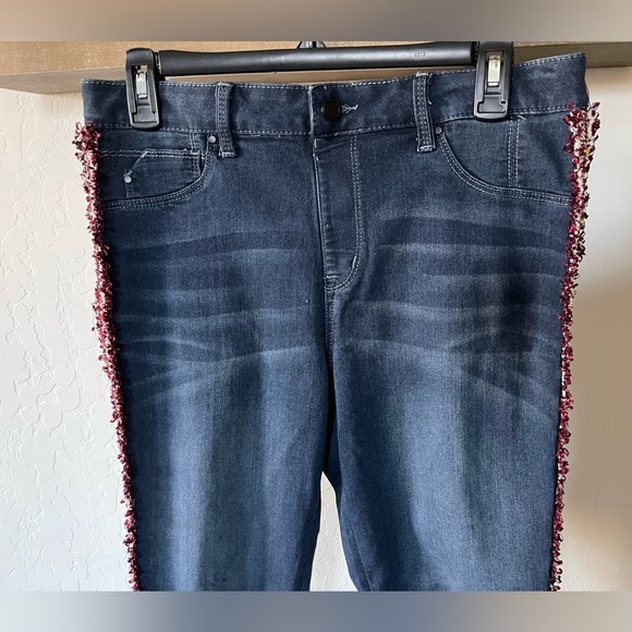 Laurie Felt ilky Sequin Stripe Ankle Skinny Jeans, Raw Hem—Size Med•••Burgundy - Picture 9 of 16